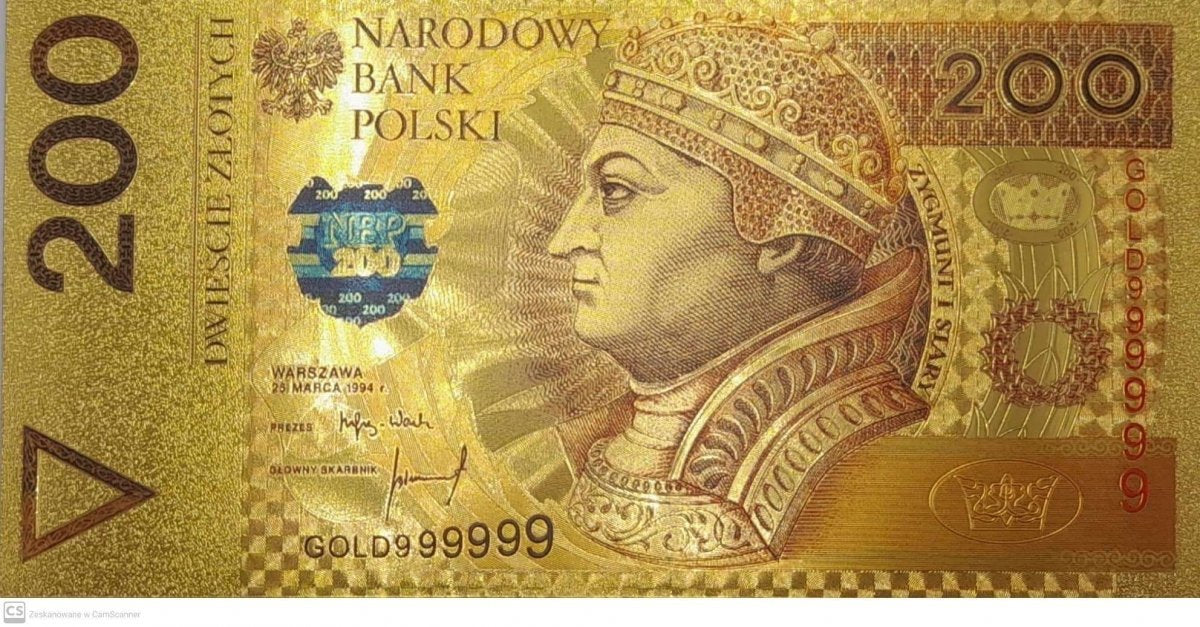 BANKNOT FANTAZYJNY POZŁACANY 200 ZŁOTYCH