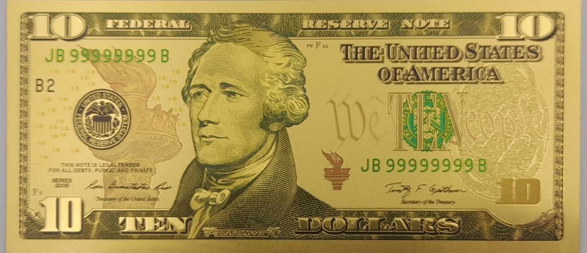 BANKNOT FANTAZYJNY POZŁACANY 10 DOLARÓW USA