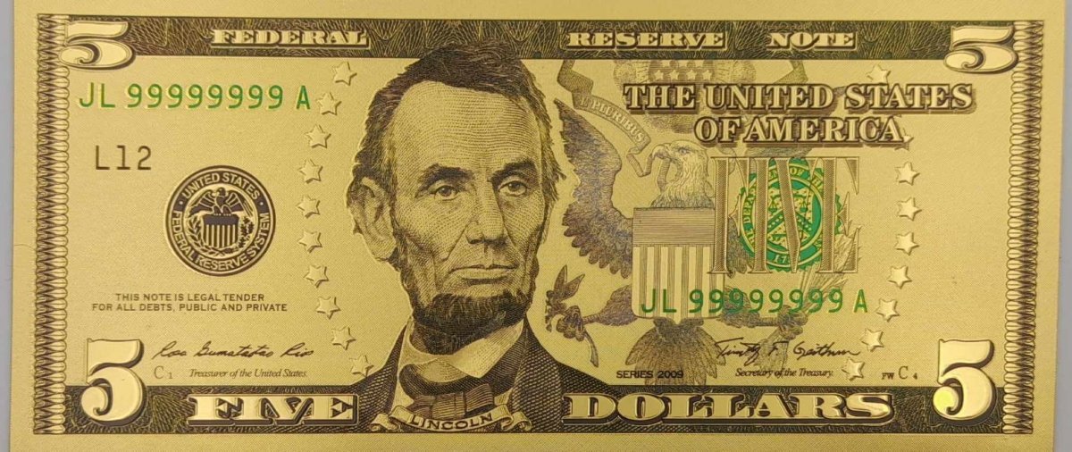 BANKNOT FANTAZYJNY POZŁACANY 5 DOLARÓW USA