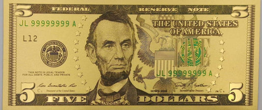 BANKNOT FANTAZYJNY POZŁACANY 5 DOLARÓW USA